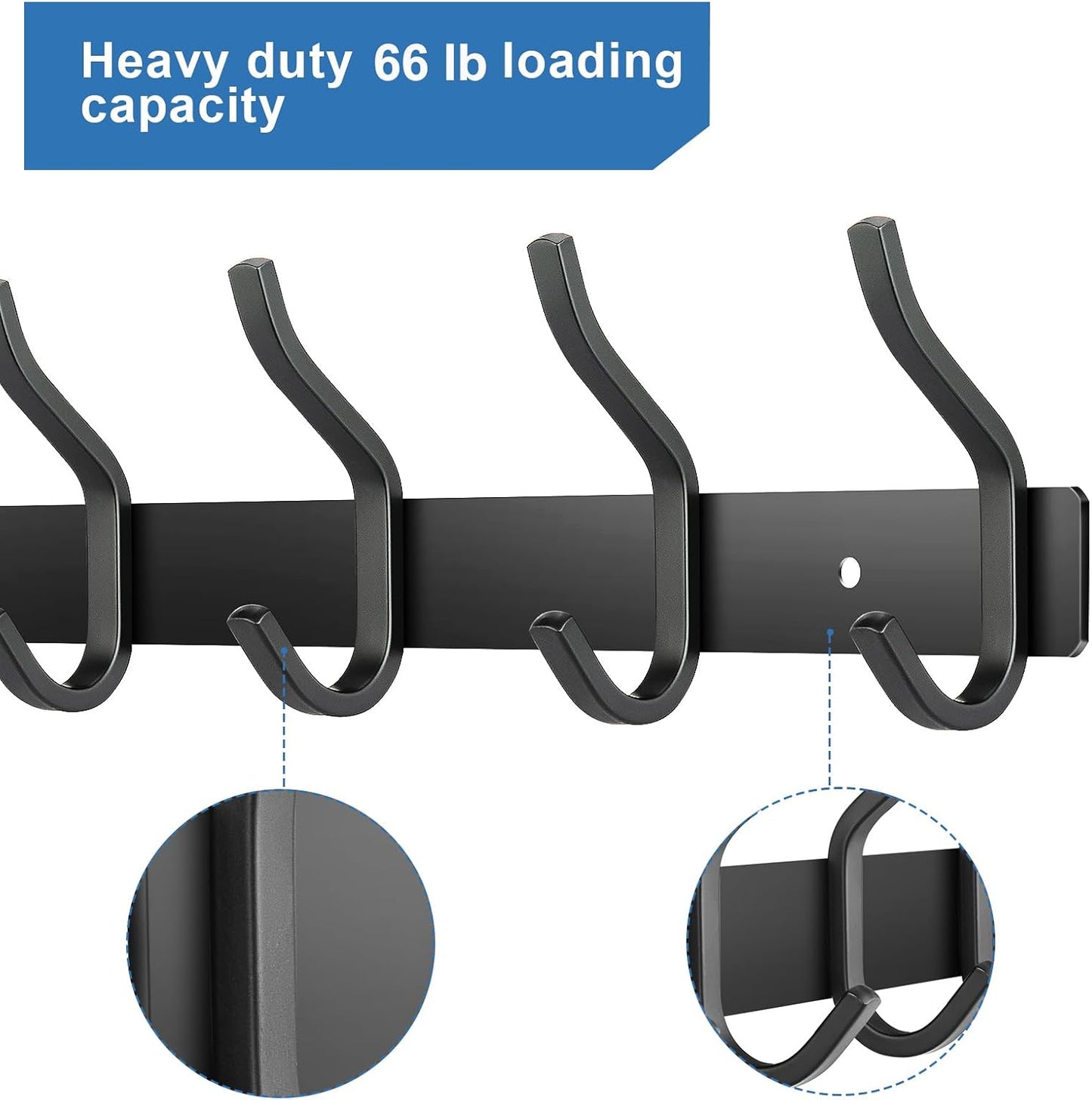 Wall Hooks Heavy Duty, 17 Inch Coat Rack Wall Mount with 6 Hooks, Black Wall Hooks for Entryway, Bathroom - for Hanging Backpack, Bag, Coat, Purse, Hat, Towel, Clothes,2 Packs