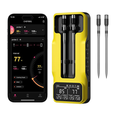 800FT Smart Wireless Meat Thermometer with Digital Meat Probe, Bluetooth Meat Thermometer with App Host Control for Barbecue, Outdoor Grilling, Oven & Smoker (Two*Probe-04)