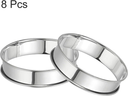 HARFINGTON 8pcs Crumpet Rings 3.94" Nonstick Round Cake Ring Stainless Steel Double Rolled English Pastry Rings for Kitchen Baking Crumpet Dessert, Silver
