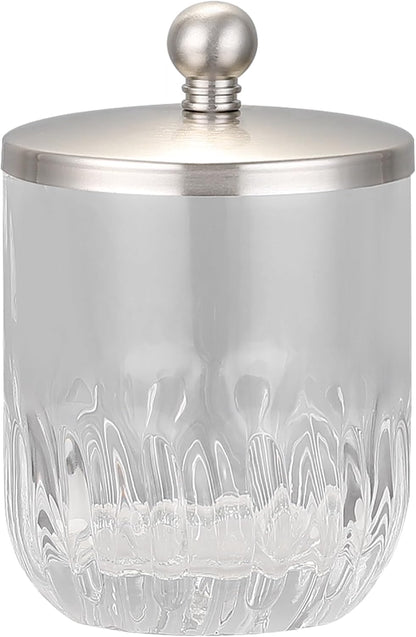 Glass Jar with Metal Lid for Bathroom Organization, Clear Apothecary Jar for Cotton Balls, Q Tips, and Small Accessories, Stylish Bathroom Storage Container Nickel