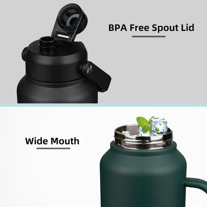 BJPKPK 64oz Insulated Water Bottle with Handle, Large Dishwasher Safe Half Gallon Water Bottle, BPA Free Water Jug, Wide Mouth Metal Water Bottle with Anti-slip Bottom, Keep Cold & Hot, Sky