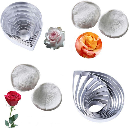 10 Pcs Austin Rose Cutter Set and 2 Pcs Rose Petals Shape Silicone Fondant Mold Veining Petal Sugar Flower Making Tool Cake Decorating Gumpaste Flowers Decor Kit