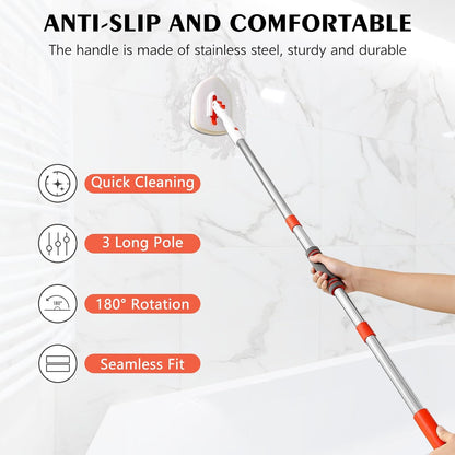 SetSail 4-in-1 Tile Tub Floor Scrubber with 52-inch Adjustable Long Handle Shower Cleaner Brush Comes with Window Scrubber and 3 Replacement Brush Heads for Cleaning Bathroom Kitchen Tub Tile,Orange
