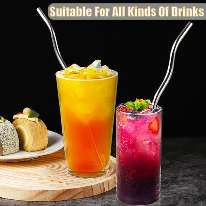 Reusable Stainless Steel Drinking Wavy Colorful Straws,With Curved Bend Metal Long Drinking Straws Set for Milkshake,Smoothie,Beverage,5 Piece. (Colorful)