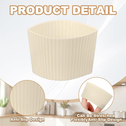uxcell 6Pack Coffee Cup Sleeves, Reusable Silicone Heat Resistant Cup Protective Sleeve Nonslip Mug Protector Cover for Home Travel Coffee Mug Glasses Water Bottle Boots, Cream White