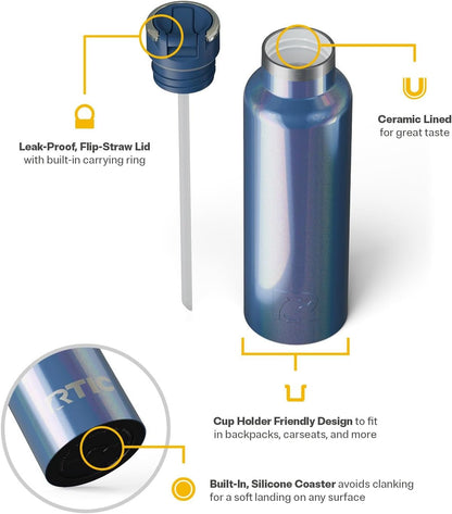 RTIC 20oz Journey Bottle Metal Stainless Steel Vacuum Insulated, BPA Free, Reusable, for Water, Hot and Cold Drinks, Travel, Sports, Camping, Pond Glitter