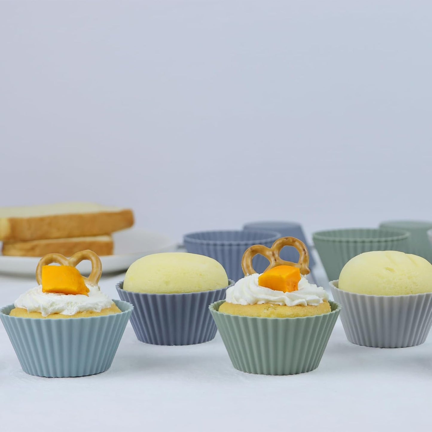 Silicone Baking Muffin Cups 12 Pack, Reusable Cupcake Liners Cake Molds, BPA Free, Dishwasher Safe(Grey Series, Regular Size)