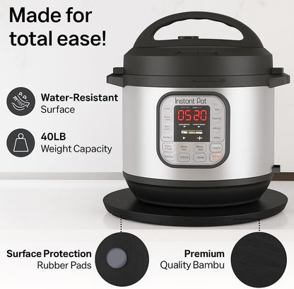 Ibyx Elegant Round Sliding Tray for Your Pressure Cooker, Air Fryer & Heavy Kitchen Appliances - Sturdy, Slides Easily from Under The Cabinet (Black, 13”)