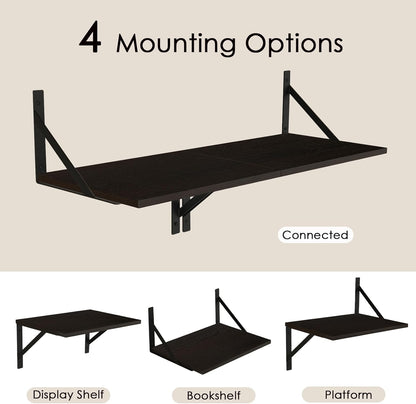 DINZI LVJ Deep Floating Shelves, 16" W x 12" D Wall Shelves Set of 2, Wide Display Shelf Mounted with Brackets, Easy-to-Install Wall Bookshelf for Living Room, Bathroom, Bedroom, Espresso