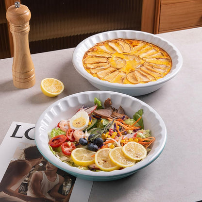 Sweejar Ceramic 10.4 Inch Pie Pan, Deep Porcelain Round Dish, Non-Stick Baking Plate for Pumpkin and Apple Pies, Farmhouse Design (Turquoise)