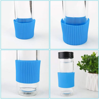 uxcell Silicone Nonslip Glass Bottle Mug Cup Sleeve Protector Cover Blue