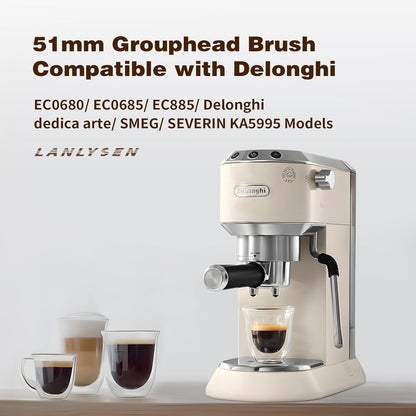 Espresso Coffee Machine Cleaning Brush, 360° Cleaning Push-Up Coffee Maker Brush, Espresso Machine Brush Coffee Cleaning Tool for 3 EARS 51MM Delonghi Dedica Style Series EC680 and EC685, SMEG ECF01