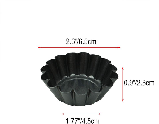 12 Pack Mini Tart Pan, Non-stick Carbon Steel Tart Molds, Pie Mould, Muffin Cupcake Pudding Maker - for Pies, Chinese Tart, Cakes (Size 2.6"x0.9")