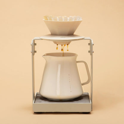 Palatti Dune Porcelain Pour Over Coffee Dripper, Ceramic Pour Over Coffee Maker, Adapt to 185 or 155 Flat Bottom Basket Filters, Medium Flow Rate, Interchangeable Wall and Base, 1-4 cups