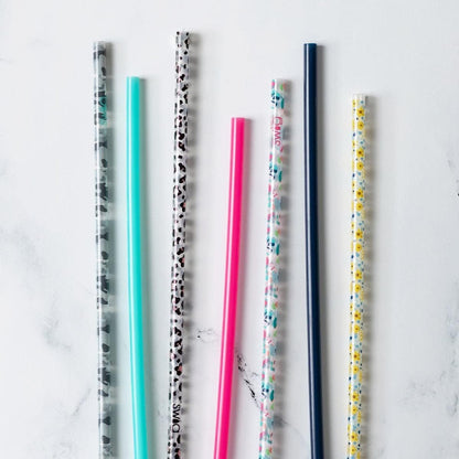 Swig Life Reusable Straws Glitter Clear + Aqua Tall Straw Set & Cleaning Brush, Each Straw is 10.25 inch Long (Fits Swig Life 20oz Tumblers, 22oz, and 32oz Tumblers)
