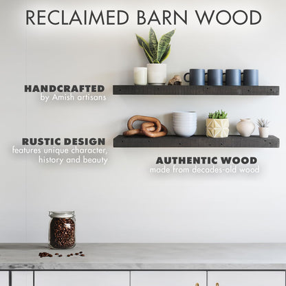 Urban Legacy Reclaimed Barnwood Planks | Floating Shelves for Wall w/Flush Mount Shelf Bracket Set Included | Set of 2 (Coffee Bean, 18"x 7"x 2")