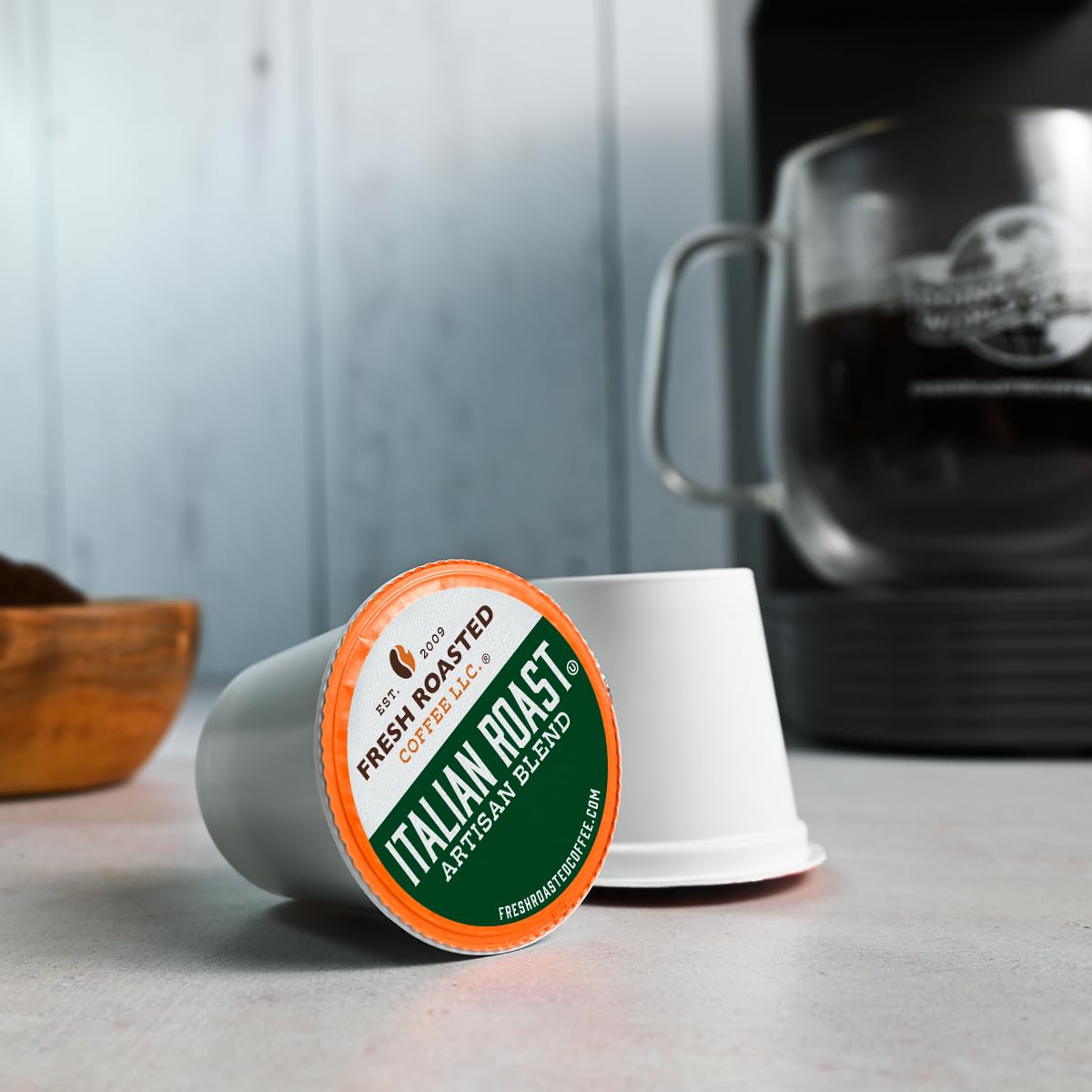 Fresh Roasted Coffee, Italian Roast, Dark, 144 Pods for K Cup Brewers