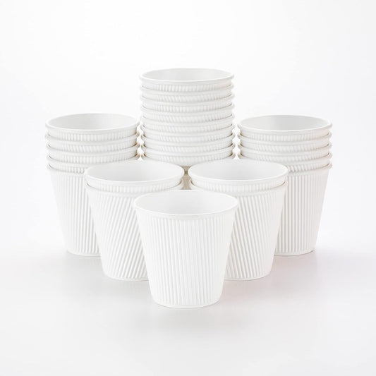 Restaurantware 8 Ounce Double Wall Disposable Coffee Cups, 500 Insulated White Paper Tumblers with Ripple Wall Design, Lids Sold Separately for Hot Drinks like Tea, Hot Chocolate, and More