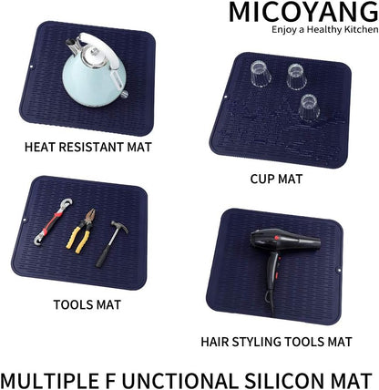 Silicone Dish Drying Mat for Multiple Usage,Easy clean,Eco-friendly,Heat-resistant Silicone Mat for Kitchen Counter or Sink,Refrigerator or Drawer Liner Navy Blue XL 18 inches x 16 inches