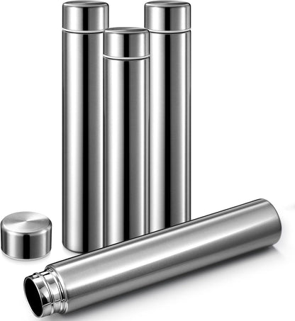 Vesici Slim Water Bottle 8.8 oz Small Stainless Steel Purse Compact Insulated Water Bottles Camping Travel Backpack Pocket Flask for Car Cold Coffee Tea(Silver,4 Pack)
