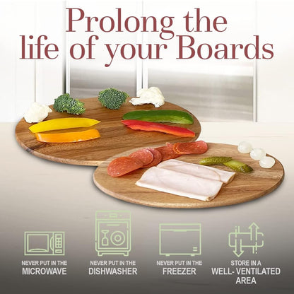 Woodard & Charles 6 Acacia Wood Serving Boards with Stand, Perfect for Serving, Sushi, Cheese, Hors d'oeuvre, Charcuterie, Sandwiches, 7 Piece Set, 9 1/2" x 6 1/2"