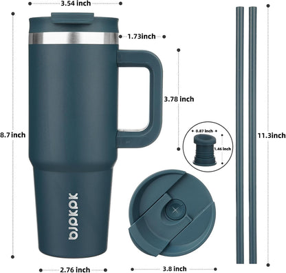 BJPKPK 30 oz Tumbler With Handle Insulated Tumblers With Lid And Straw Stainless Steel Thermal Cup,Navy Blue