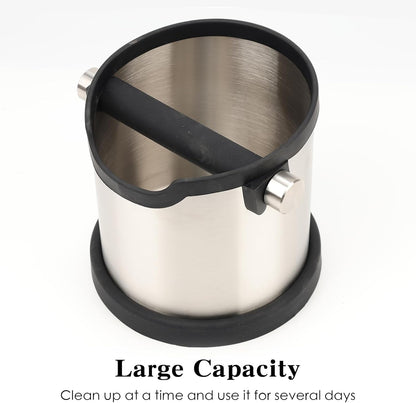 Coffee Tapping Box, Stainless Steel Espresso Floor Container, Waste Coffee Bucket, Barista, And Anti Slip Base Coffee Tools (Silver)