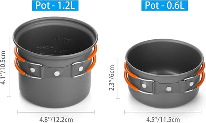Odoland 6pcs Camping Cookware Mess Kit with Lightweight Pot, Stove, Spork and Carry Mesh Bag, Great for Backpacking Outdoor Camping Hiking and Picnic