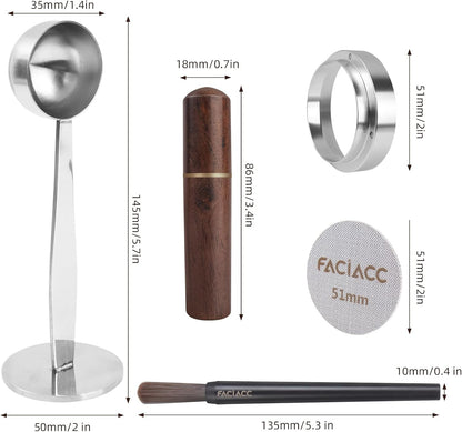 FACIACC 51mm Espresso Accessories Kit, Wdt Tool espresso, Dosing Funnel & Puck Screen Kit, 2 in 1 51mm Espresso Tamper & Coffee Spoon, Barista Kit, Espresso kit Stainless Steel 8pin Espresso Stirrer