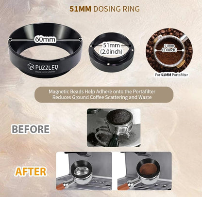 51mm Espresso Accessories Kit, Spring Loaded Calibrated Tamper,mat，WDT Tool，Dosing Funnel，Puck Screen kit，Basket Removal Tool ，Cleaning ClothSet， Fits Espresso Coffee Machines and 51 mm Portafilters