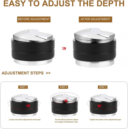 58mm Coffee Tamper and Distributor, Dual Head Coffee Leveler Fits for 58mm Portafilter, Adjustable Depth Espresso Hand Tampers, Professional Barista Espresso Distribution Tool