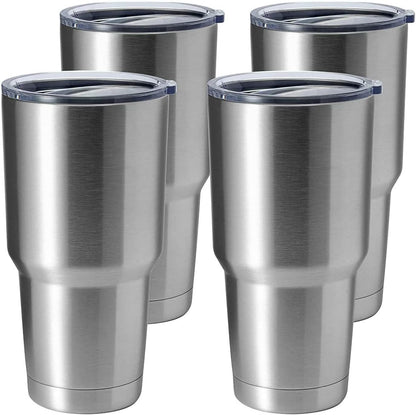 HASLE OUTFITTERS 30oz Stainless Steel Tumbler, Double Wall Vacuum Insulated Travel Mug Tumbler, Durable Insulated Coffee Mug, Gift Box Set (Silver, 4)