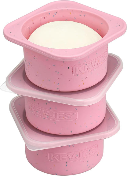 PLUS 1000ml Pizza Dough Proofing Containers for DIY family Artisan Pizza, Food Grade Silicone Stackable Boxes with Lids, Freezer, Fridge, Dishwasher Safe-Sprinkles Pattern-3 Pack (Cotton Candy)