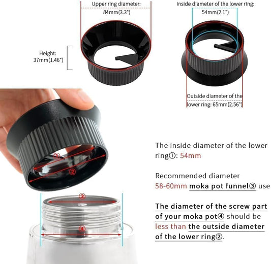 watchget Moka Pot Dosing Funnel - 54mm Espresso Coffee Dosing Ring, Plastic Powder Receiver and Distribution Tool for 3-Cup Moka Express Pot, Black