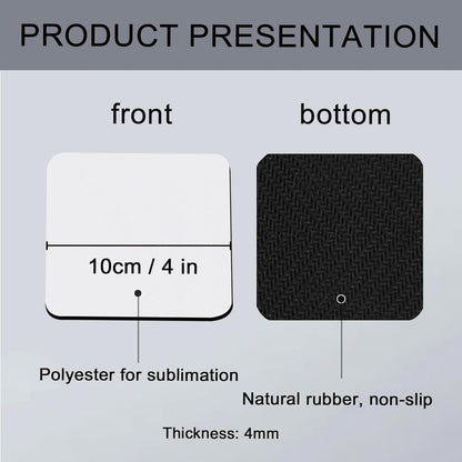 50 PCS Sublimation Blank Cup Coasters Bulk, 4x4 Inch Square Blank Cup Mat Rubber for Sublimation Transfer Heat Press Printing DIY Crafts