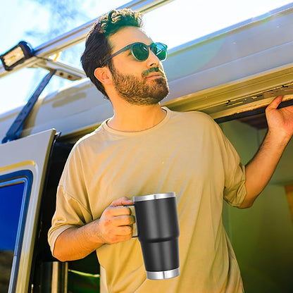VEGOND 20 oz Tumbler Bulk with Handle Lid and Straw, Stainless Steel Insulated Travel Coffee Mug Set, Spill Proof Double Wall Metal Tumblers Cups, Powder Black 12 Pack