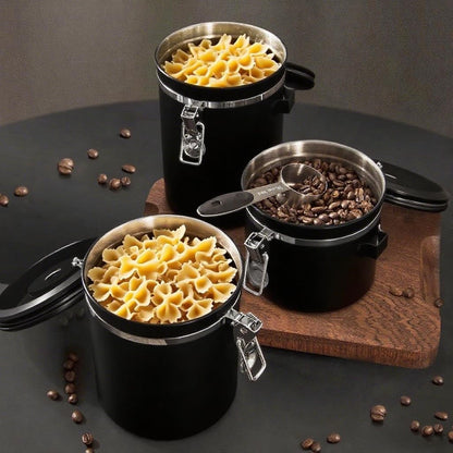 Coffee Canister with Window, 22OZ Airtight 304 Stainless Steel Food Storage Container, Home Kitchen Sugar Organizers Jar with Scoop for Beans, Rice,Tea, Flour, Cereal, Black
