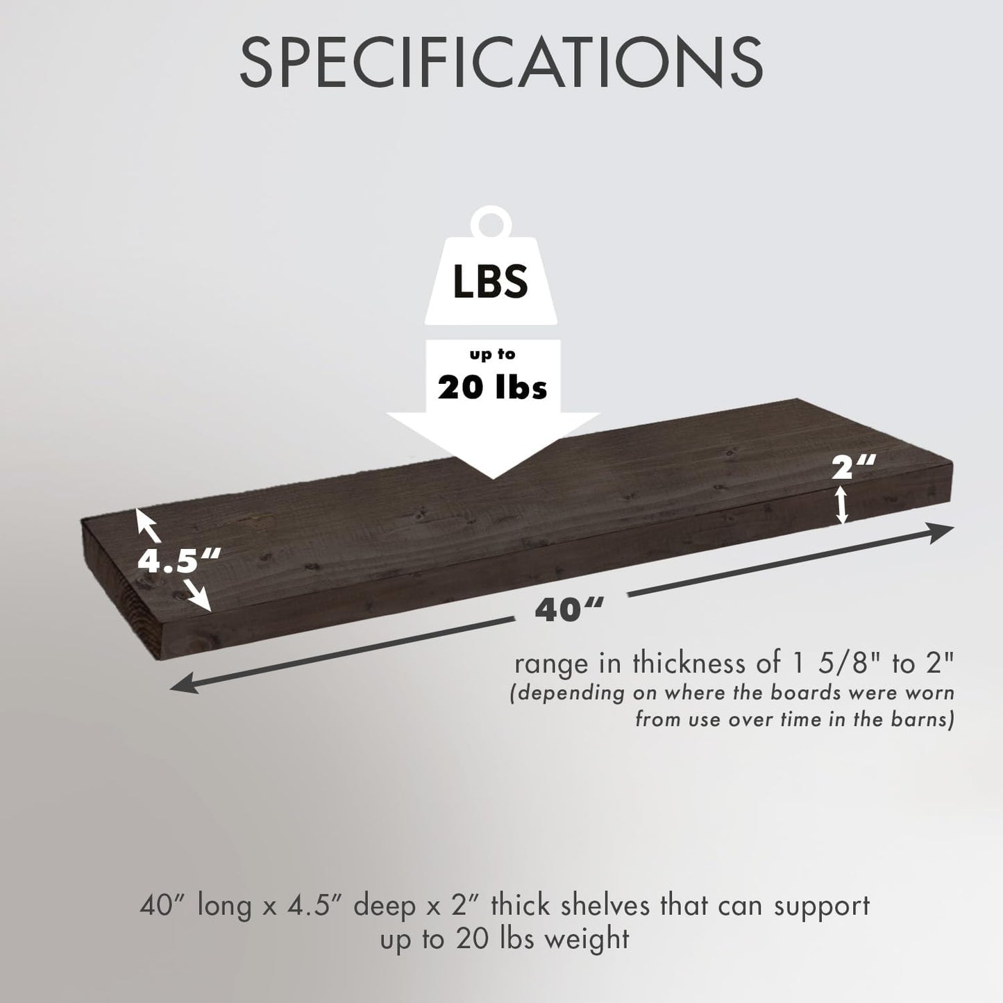 Urban Legacy Reclaimed Barnwood Planks | Floating Shelves for Wall w/Flush Mount Shelf Bracket Set Included | Set of 2 (Coffee Bean, 40"x 4.5"x 2")
