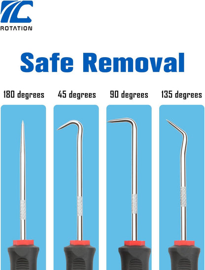 ROTATION Precision Hook and Pick Set with Scraper, 9 Piece Set, Chrome Vanadium Steel Shaft, for Remove Hoses and Gaskets, Auto and Electronics maintenance tools