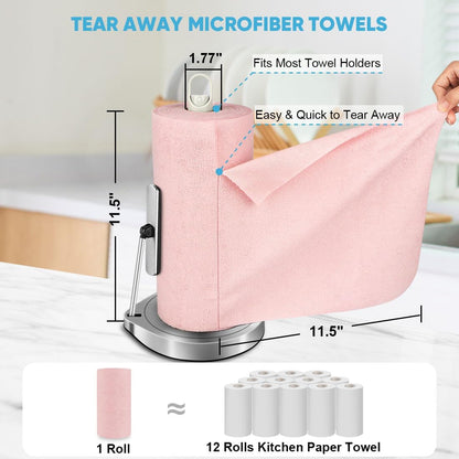 AIDEA Microfiber Cleaning Cloth Roll, 75PK, Tear Away Reusable Paper Towels, Pink Towels Lint Free Rags for House, Kitchen, Car Cleaning Supplies, 11.5"×11.5"
