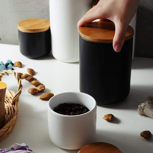 YYW Ceramic Food Storage Jar Containers Kitchen Canisters with Airtight Seal Lid for Coffee Beans Sugar Spices (Medium White)