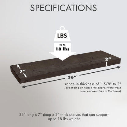 Urban Legacy Reclaimed Barnwood Planks | Floating Shelves for Wall w/Flush Mount Shelf Bracket Set Included | Set of 2 (Coffee Bean, 36"x 7"x 2")