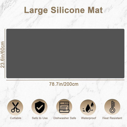 78.7"x23.6" Large Silicone Mat for Kitchen Counter, Heat Resistant Non-Slip Countertop Protector, Waterproof Silicone Craft Mat for Kitchen Island, Black