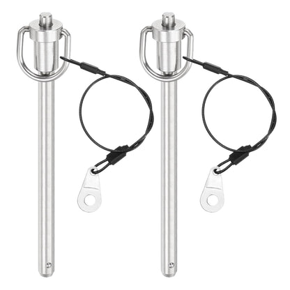 uxcell 2 Pcs Quick Release Pin, 5/16" x 4"(Dia. x L) Push-Button Ball Locking Pin 304 Stainless Steel Ring Handle Locking Pin with Wire for Audio Bimini Top Marine, Silver
