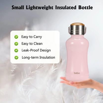 YOHKOH Mini Insulated Water Bottle With Bamboo Lid - 8.8oz Small Vacuum Insulated Water Bottle for Women Kids, 12 Hrs Hot & 24 Hrs Cold Stainless Steel Thermos Leak-Proof BPA-Free (8.8oz,Pink)