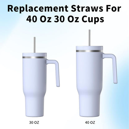 10 Pcs Stainless Steel Straw, Long Metal Straws for 40 Oz Tumbler Comes with Two Cleaning Brushes and A Bag, Reusable Drinking Accessories, Easy to Clean