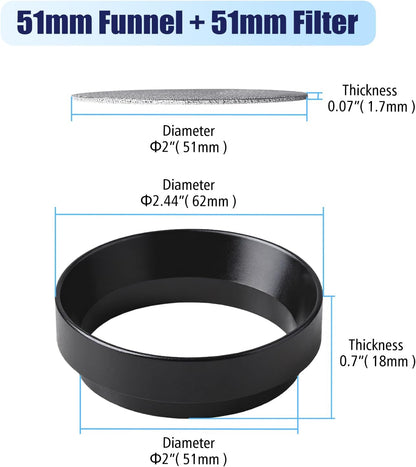 51mm Espresso Dosing Funnel and Puck Screen Set, Espresso Coffee Dosing Ring & 1.7mm 316 Stainless Steel Espresso Portafilter for Coffee Portafilter Filter Basket