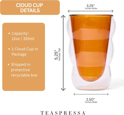 Glass Cloud cups 12 oz Double Wall Insulated Glass Cups - heat-resistant borosilicate glass -perfect for iced teas, lattes, and all your favorite sips (Clear)