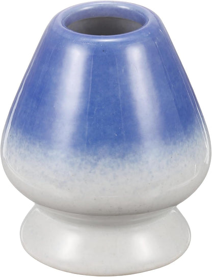 HARFINGTON Ceramic Chasen Stand 70mm Matcha Whisk Holder Teas Set Whisks Stand Traditional Matcha Tea Chasen Holder Tea Set Accessories for Tea Tasting, White/Blue