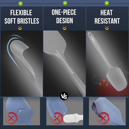 Walfos Silicone Spatula Set (7pcs) - 600℉ Heat Resistant Silicone Scraper Spatulas with Stainless Steel Core, Non Stick Flexible Rubber Spatula for Cooking, Baking and Mixing, Gray